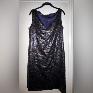 Jones New York Blue And Black Sequin Dress